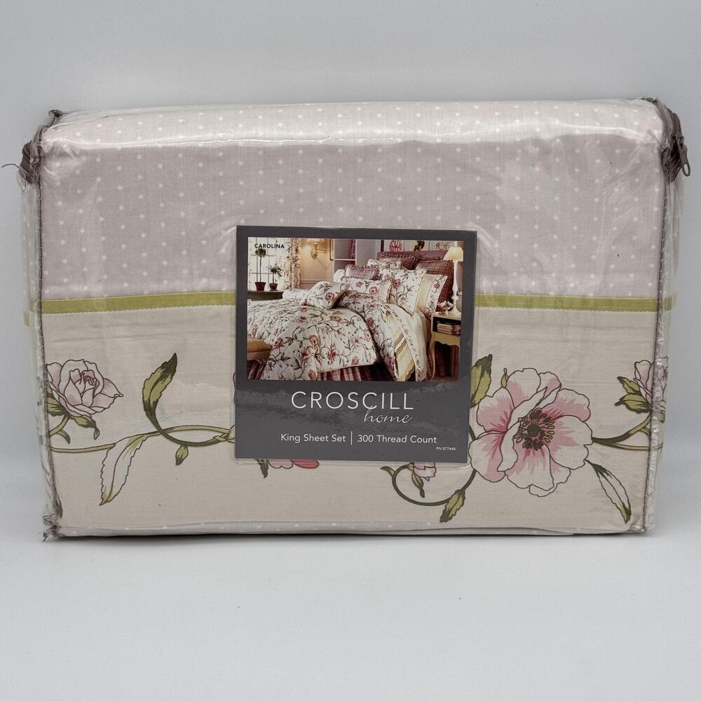 Croscill Carolina King Sheet Set Floral 300 Thread Count Cotton Sateen NEW